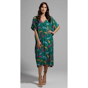 ModCloth My Chillest Thrill Kaftan Dress Green Chameleon Print Midi NWT Size XS